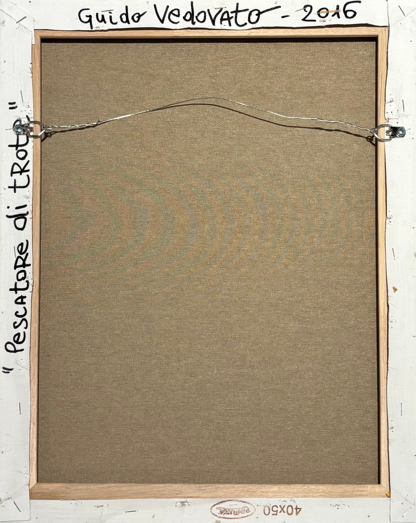 Original Painting "Trout Fishing in Dolomites" by Guido Vedovato 19 3/4" x 15 3/4" - ThePopUp Art Gallery