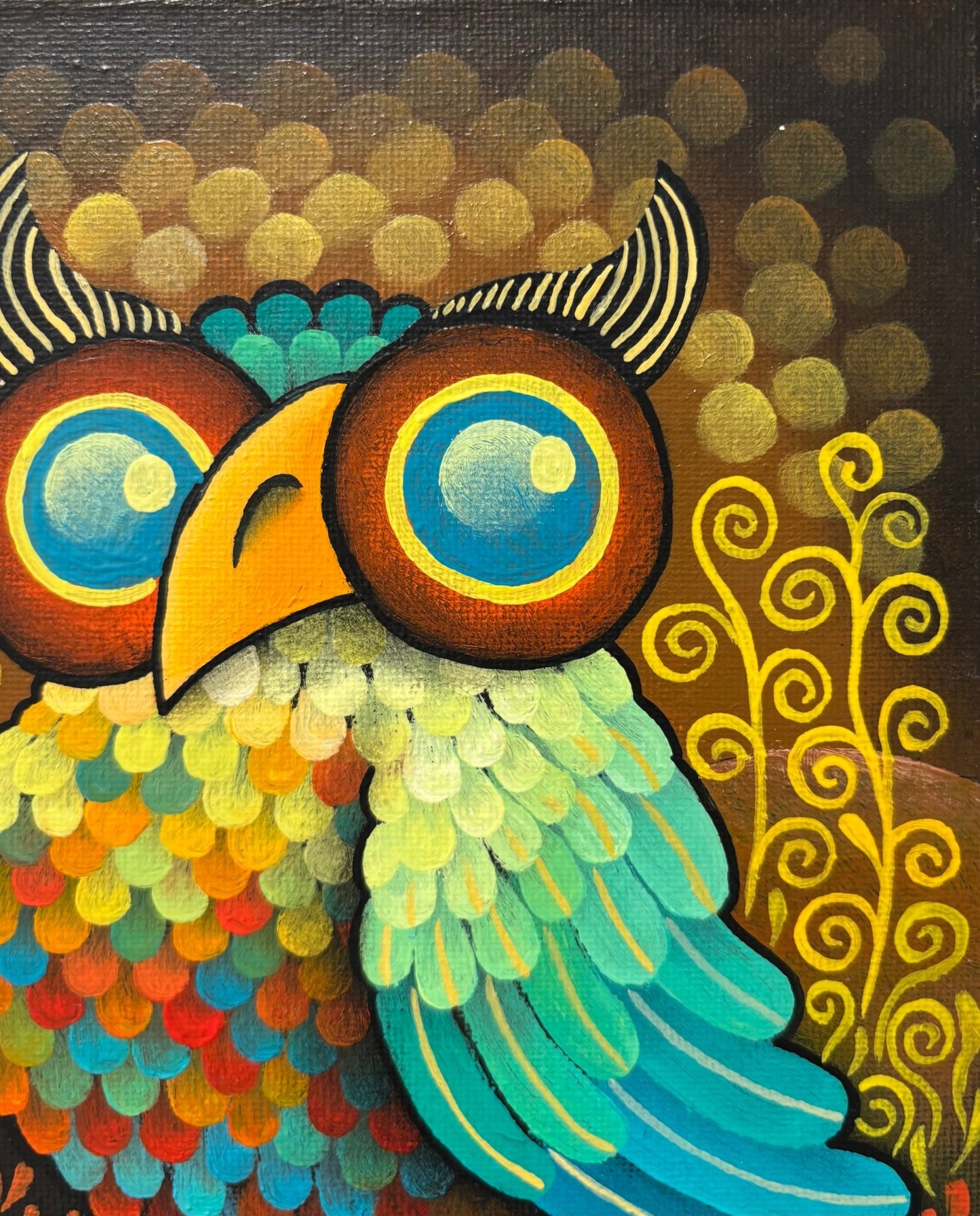 Original Painting "Owl" by Guido Vedovato 7.1” x 9.4” - ThePopUp Art Gallery