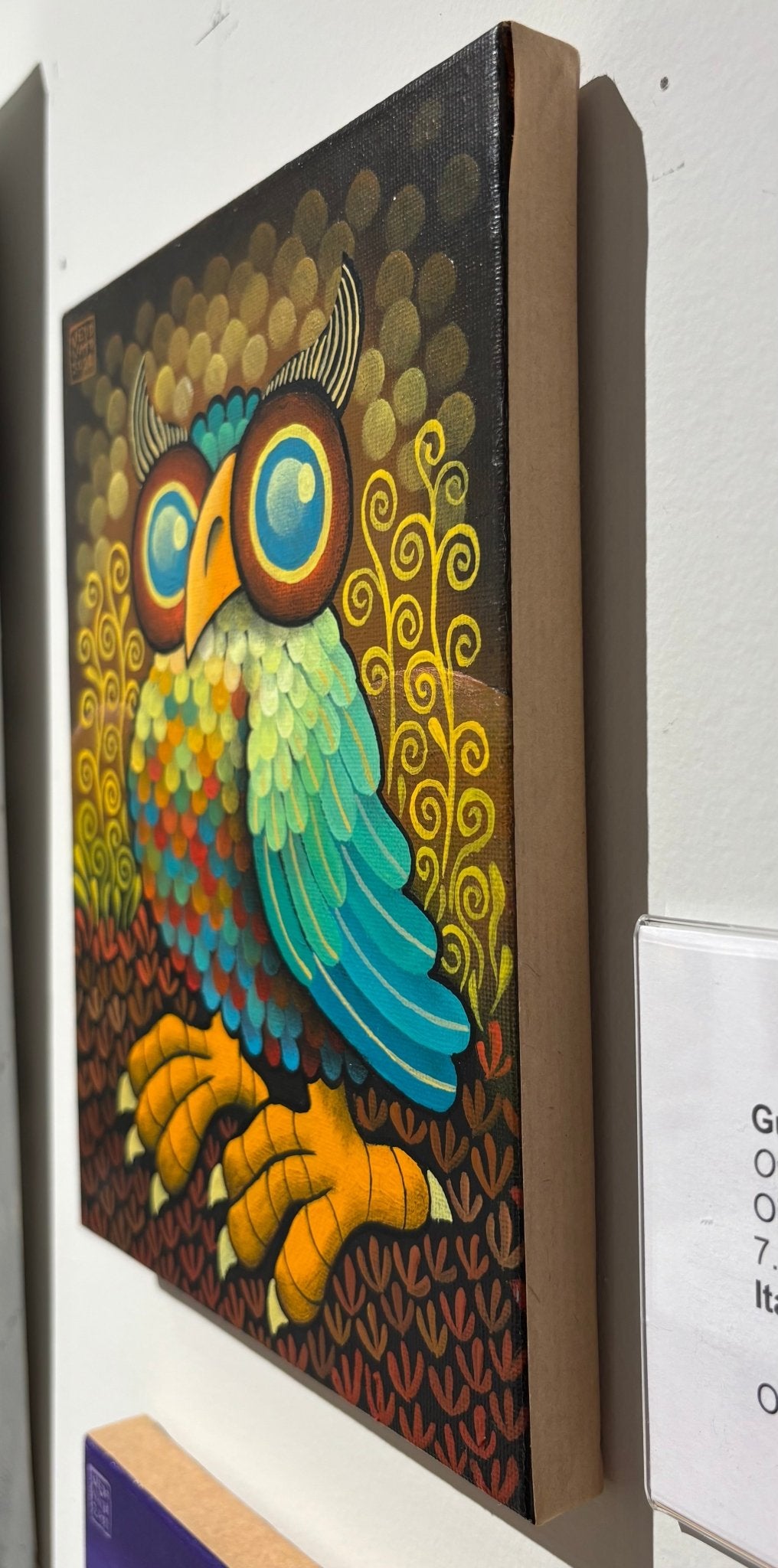 Original Painting "Owl" by Guido Vedovato 7.1” x 9.4” - ThePopUp Art Gallery