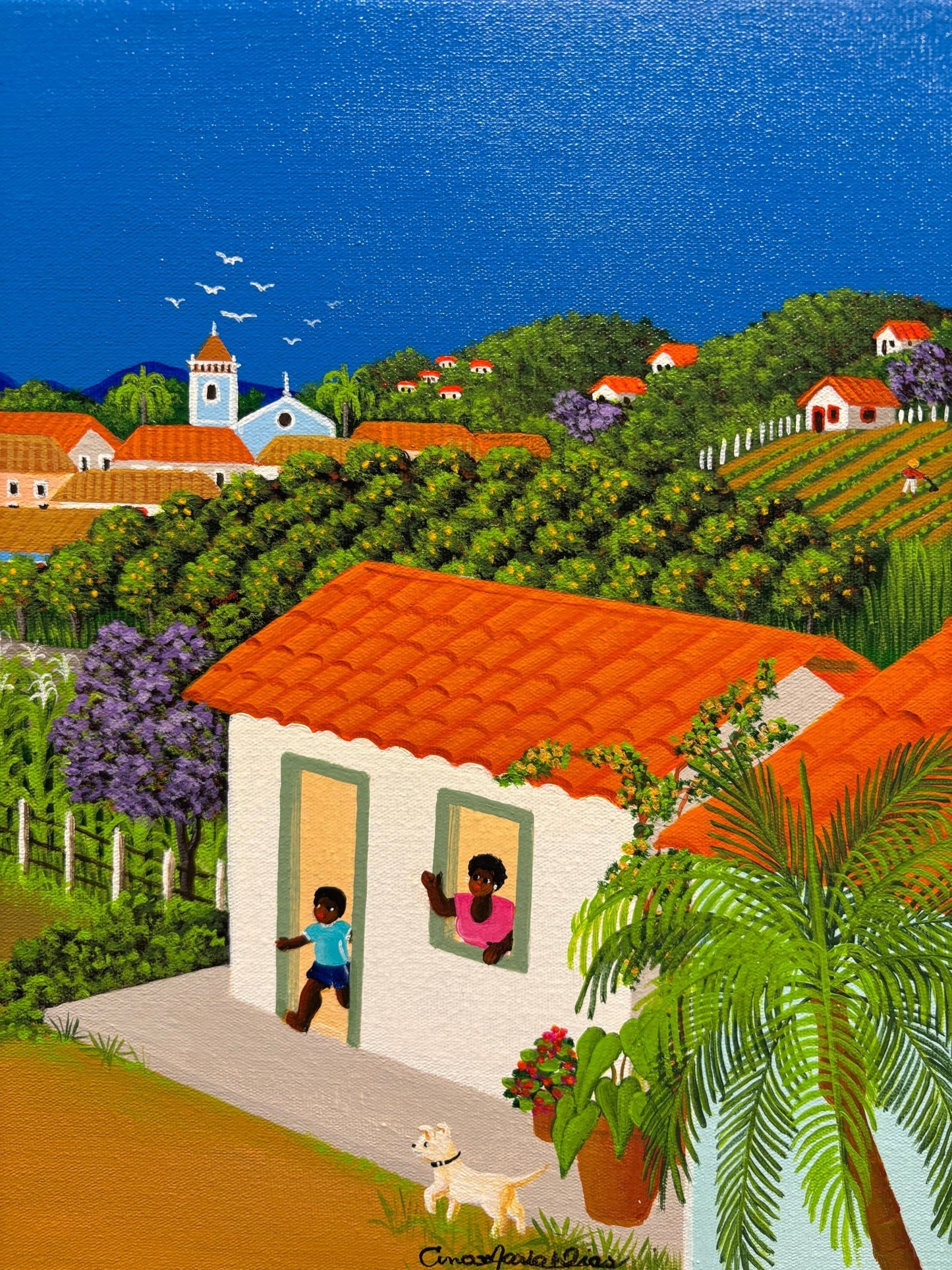 Original Painting "Gathering the Tea" by Ana Maria Dias 11 13/16" x 23 5/8" - ThePopUp Art Gallery