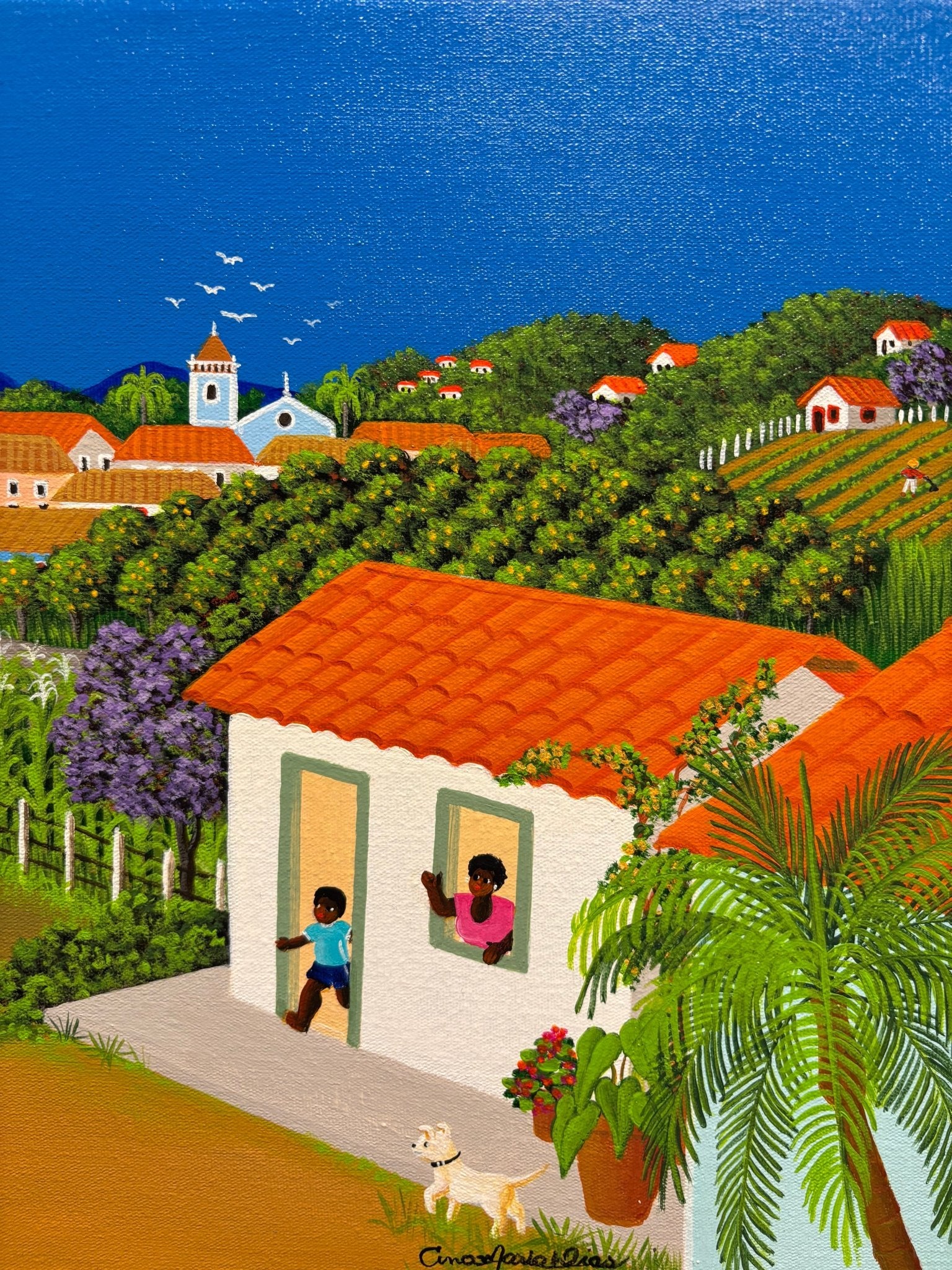 Original Painting "Gathering the Tea" by Ana Maria Dias 11 13/16" x 23 5/8" - ThePopUp Art Gallery