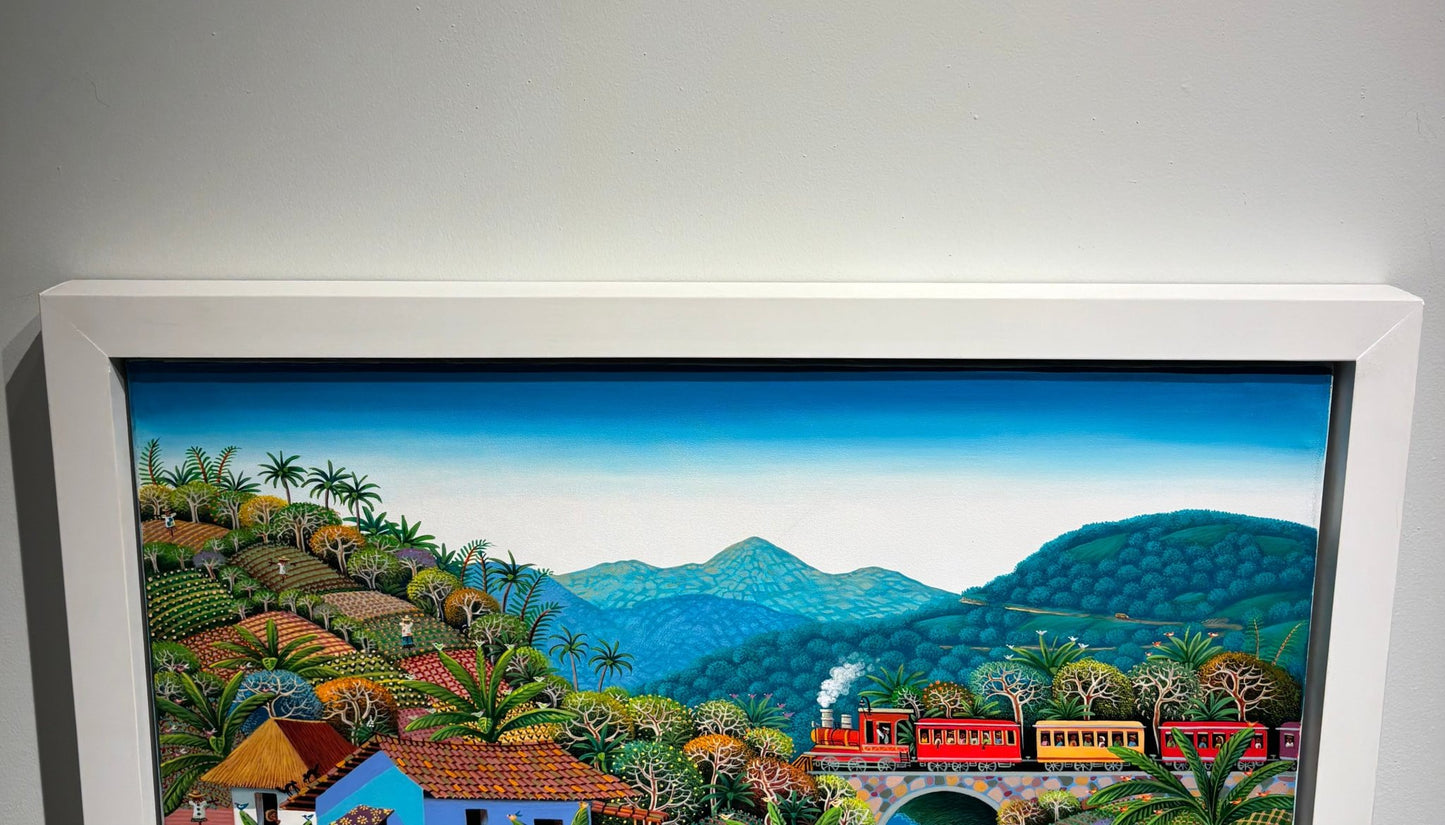 Original Painting "The Town Train" by Fausto Pérez 37.4" x 29.5" - ThePopUp Art Gallery