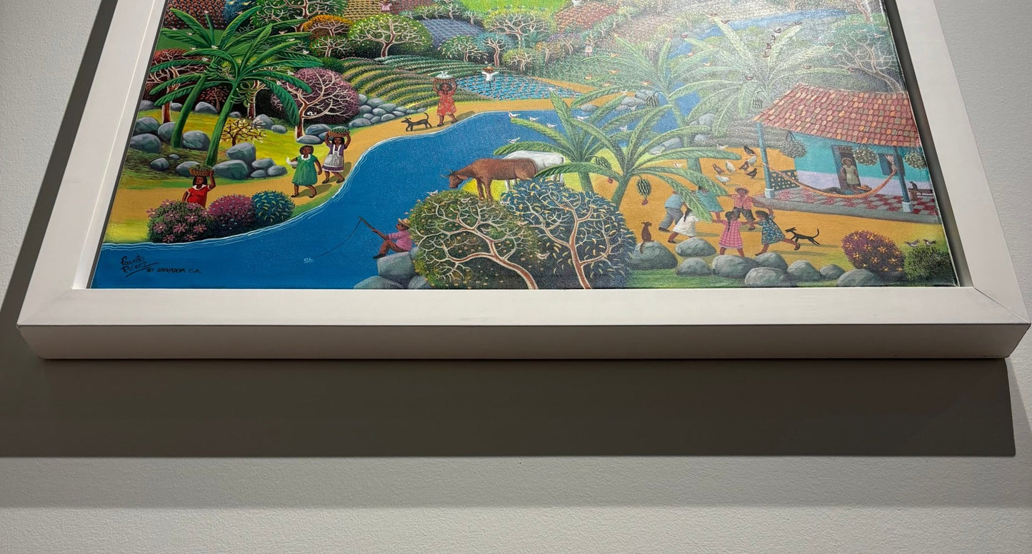 Original Painting "The Town Train" by Fausto Pérez 37.4" x 29.5" - ThePopUp Art Gallery