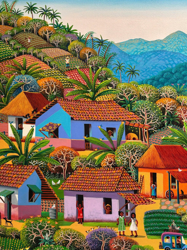 Original Painting "The Town Train" by Fausto Pérez 37.4" x 29.5" - ThePopUp Art Gallery