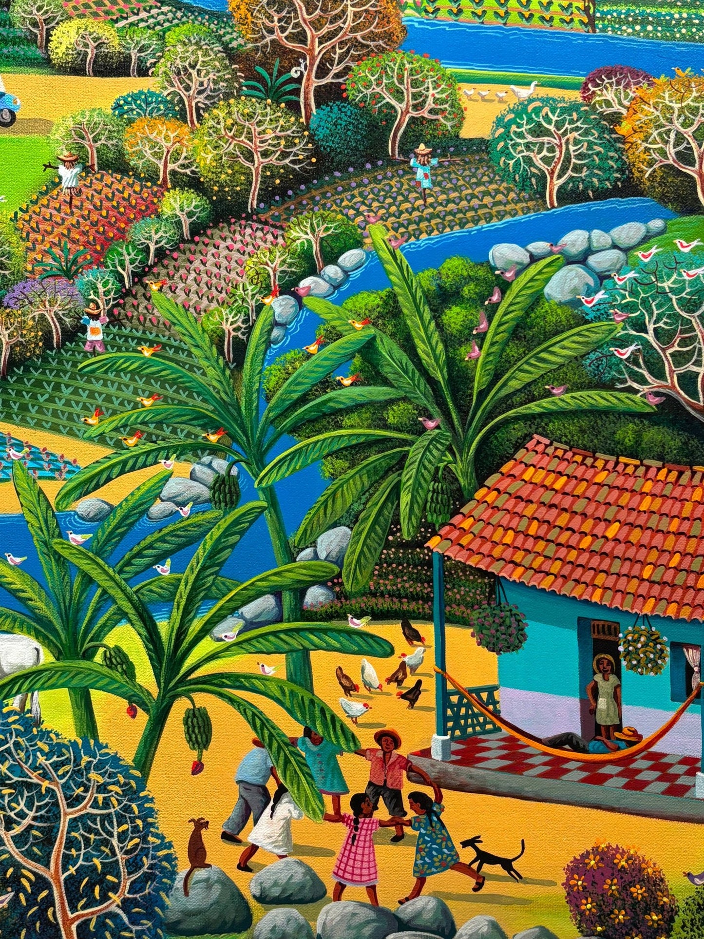 Original Painting "The Town Train" by Fausto Pérez 37.4" x 29.5" - ThePopUp Art Gallery