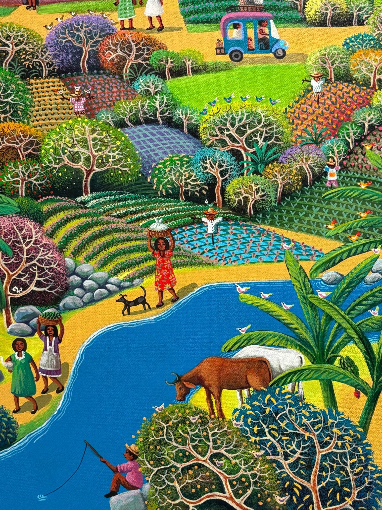 Original Painting "The Town Train" by Fausto Pérez 37.4" x 29.5" - ThePopUp Art Gallery