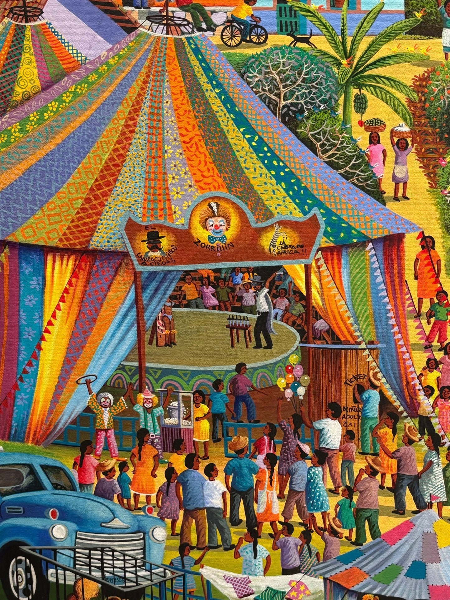 Original Painting "Village Circus" by Fausto Pérez 39 3/8 x 55 1/8 - ThePopUp Art Gallery