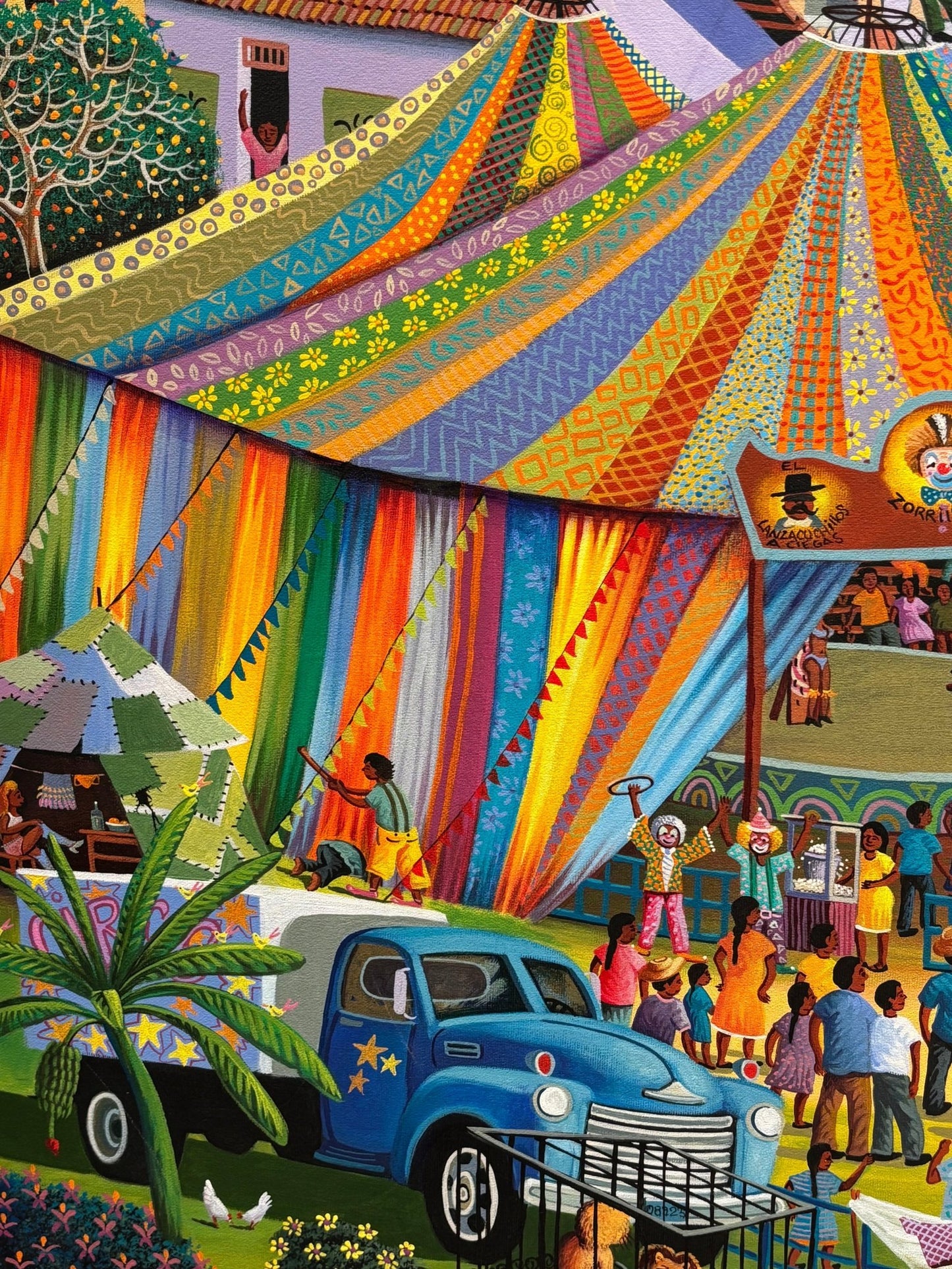 Original Painting "Village Circus" by Fausto Pérez 39 3/8 x 55 1/8 - ThePopUp Art Gallery