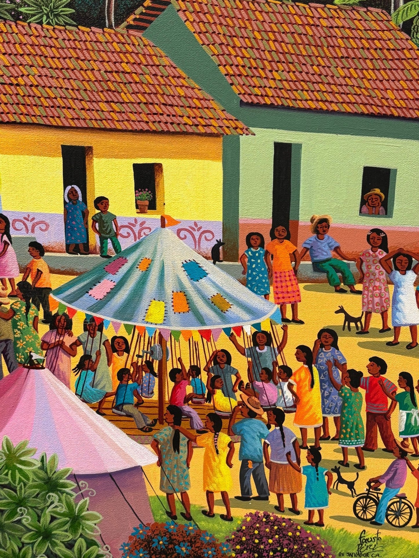 Original Painting "Village Circus" by Fausto Pérez 39 3/8 x 55 1/8 - ThePopUp Art Gallery