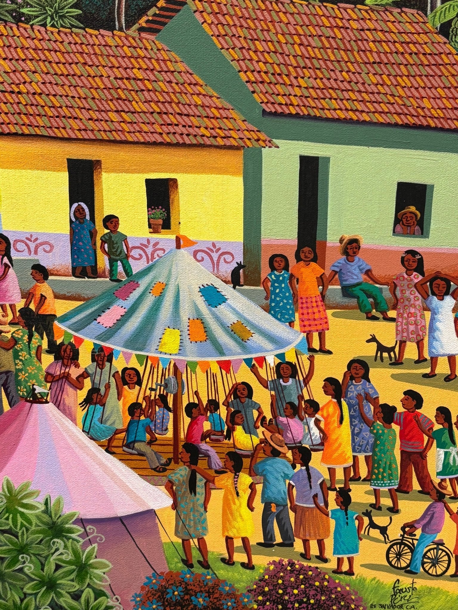 Original Painting "Village Circus" by Fausto Pérez 39 3/8 x 55 1/8 - ThePopUp Art Gallery