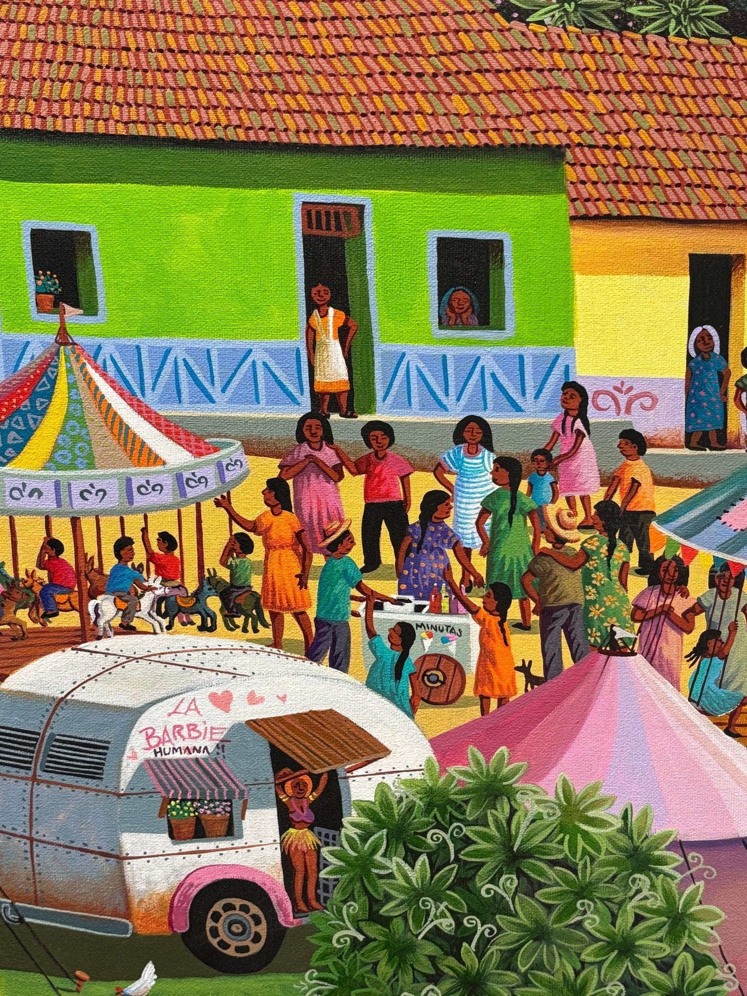 Original Painting "Village Circus" by Fausto Pérez 39 3/8 x 55 1/8 - ThePopUp Art Gallery