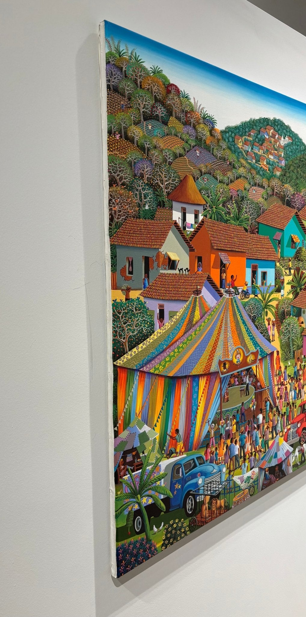 Original Painting "Village Circus" by Fausto Pérez 39 3/8 x 55 1/8 - ThePopUp Art Gallery