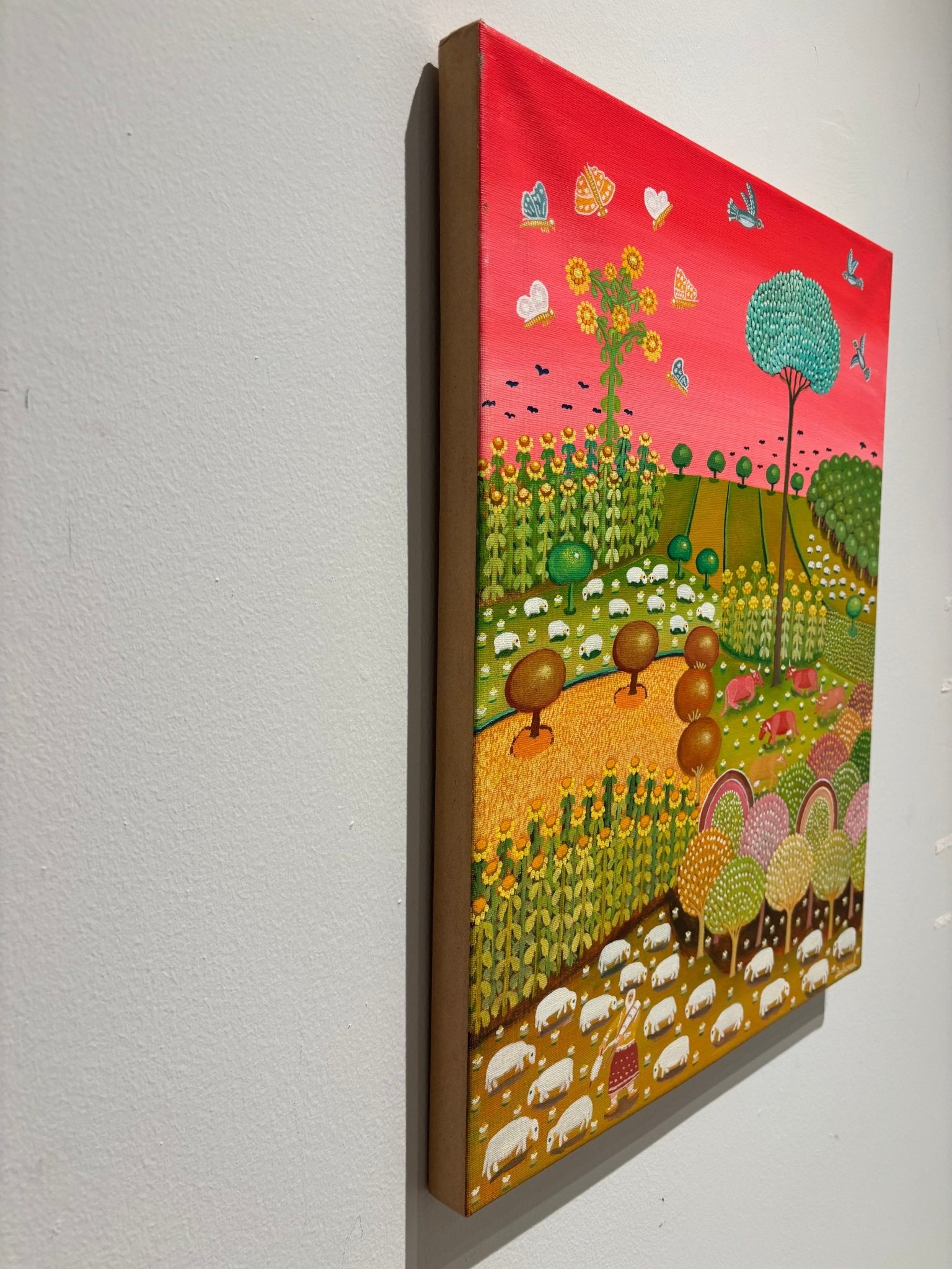 Original Painting "Shepherdess Among the Lambs" 19.7"x 15.4" - ThePopUp Art Gallery