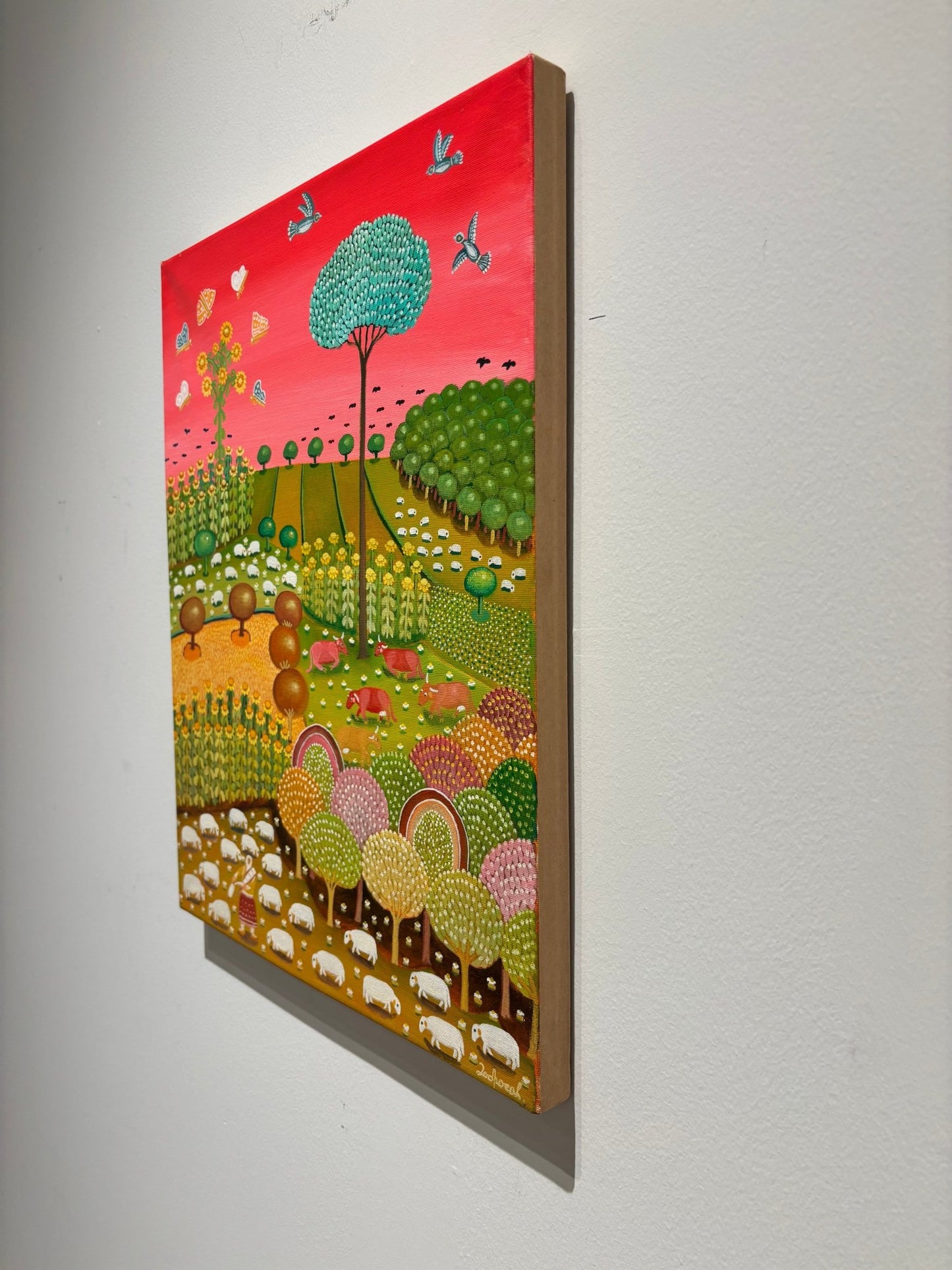 Original Painting "Shepherdess Among the Lambs" 19.7"x 15.4" - ThePopUp Art Gallery