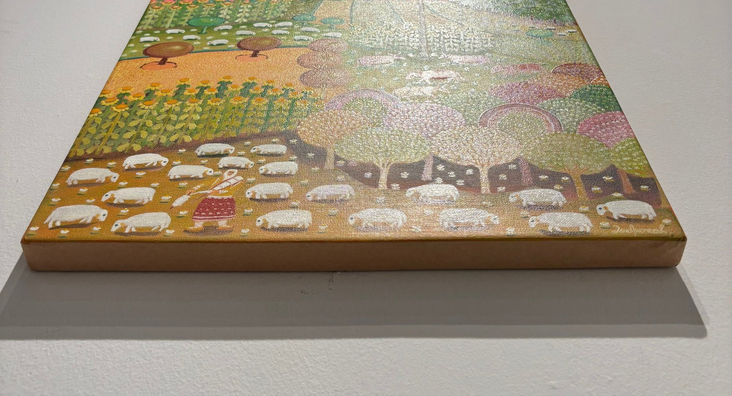 Original Painting "Shepherdess Among the Lambs" 19.7"x 15.4" - ThePopUp Art Gallery