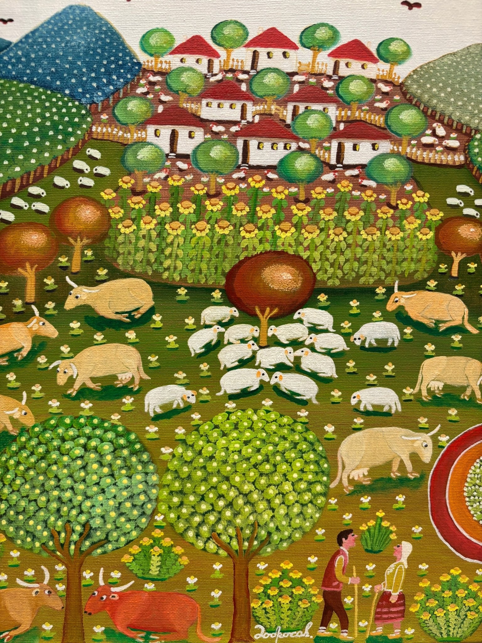 Original Painting "Romance Among The Flock" 19 3/4"x15 3/8" - ThePopUp Art Gallery