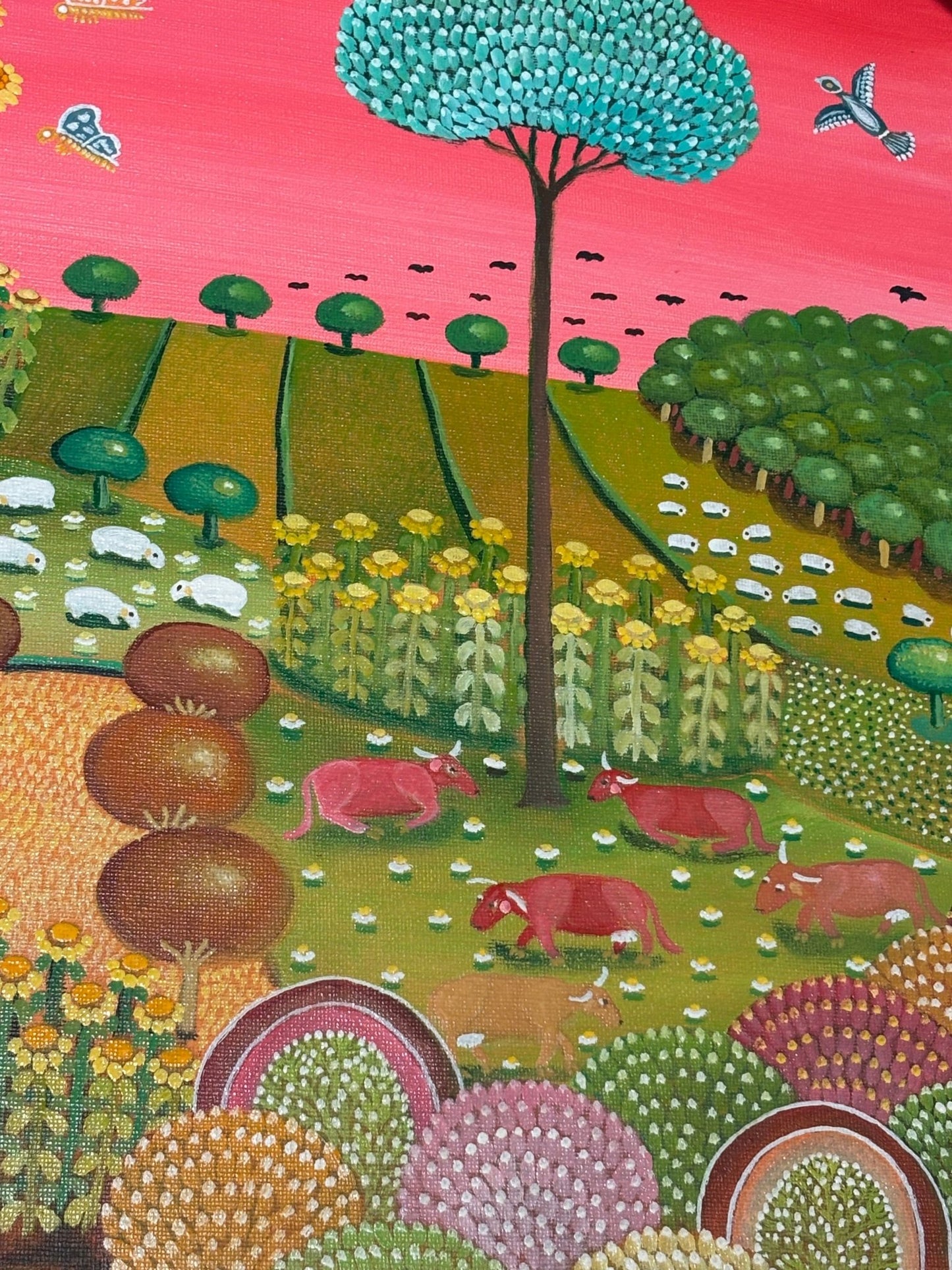 Original Painting "Shepherdess Among the Lambs" 19.7"x 15.4" - ThePopUp Art Gallery