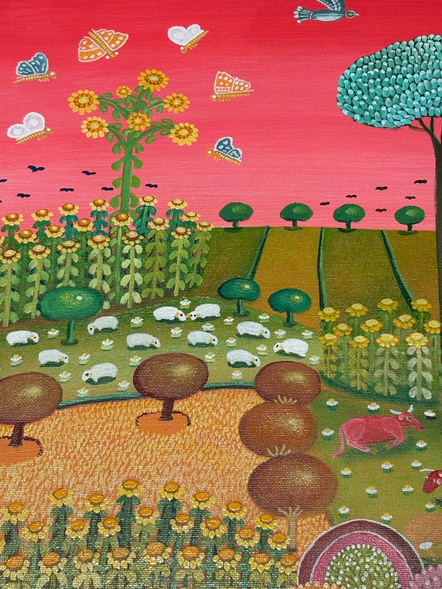 Original Painting "Shepherdess Among the Lambs" 19.7"x 15.4" - ThePopUp Art Gallery