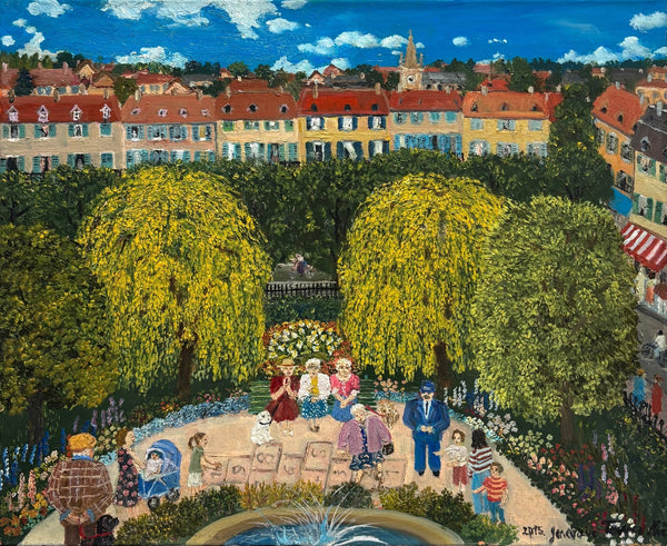 Original Painting "Old Friends Playing Hopscotch" by Geneviève Terver - Noël 14"x18" - ThePopUp Art Gallery