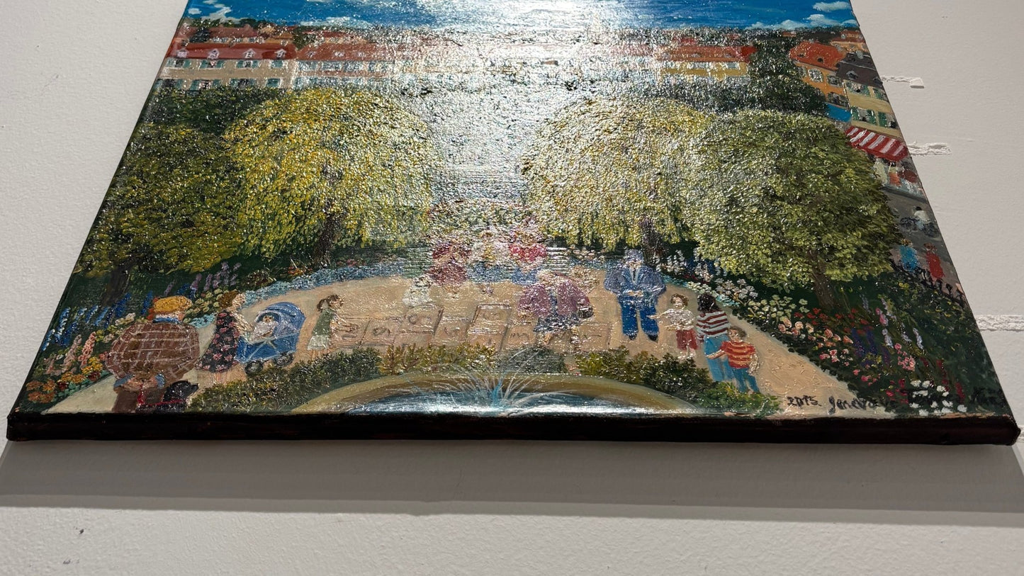 Original Painting "Old Friends Playing Hopscotch" by Geneviève Terver - Noël 14"x18" - ThePopUp Art Gallery