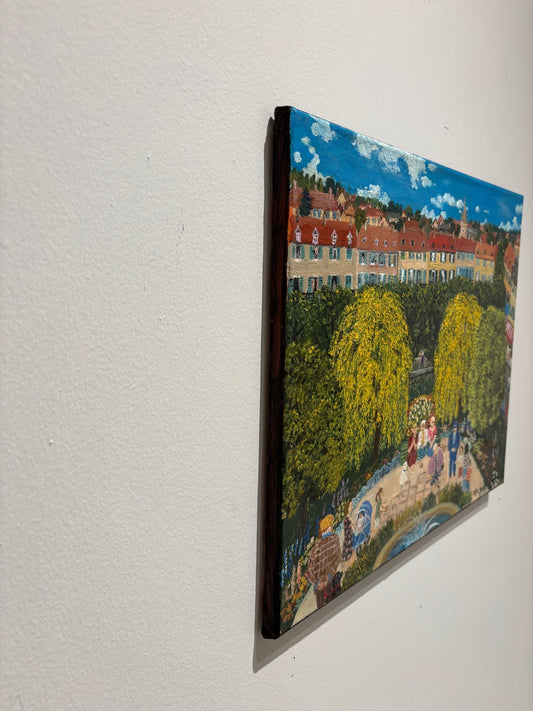 Original Painting "Old Friends Playing Hopscotch" by Geneviève Terver - Noël 14"x18" - ThePopUp Art Gallery