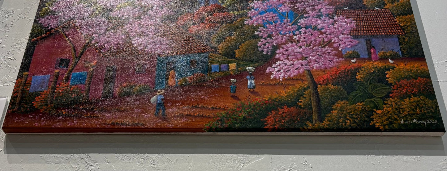 Original Painting "Sunset" by Alonso Flores 33.5"x33.5" - ThePopUp Art Gallery