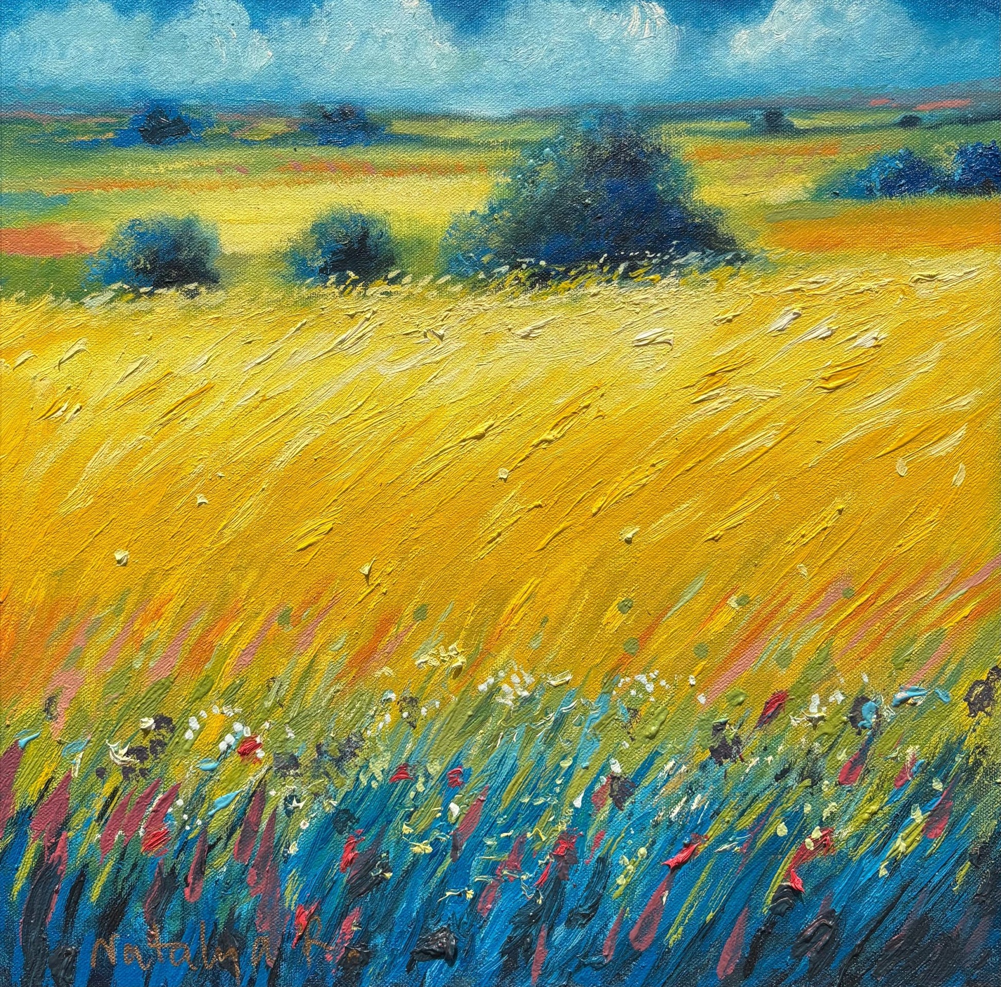 Original Painting "Summer Golds" by Natalya Romanovsky 16" x 16" - ThePopUp Art Gallery