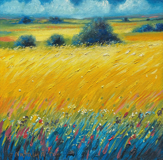 Original Painting "Summer Golds" by Natalya Romanovsky 16" x 16" - ThePopUp Art Gallery
