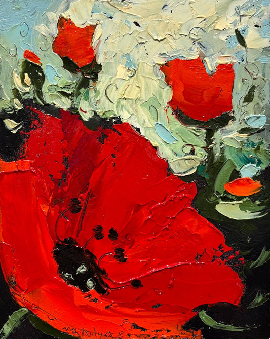 Original Painting "Poppies 3" by Natalya Romanovsky 10"x8" - ThePopUp Art Gallery