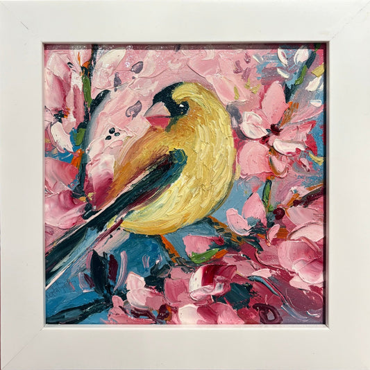 Original painting "Finch" by Natalya Romanovsky 8" x 8" - ThePopUp Art Gallery