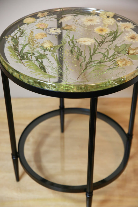Botanical Resin Table "Forever 18 No21" by Serge Holenko, 18" Round, 24"H - ThePopUp Art Gallery