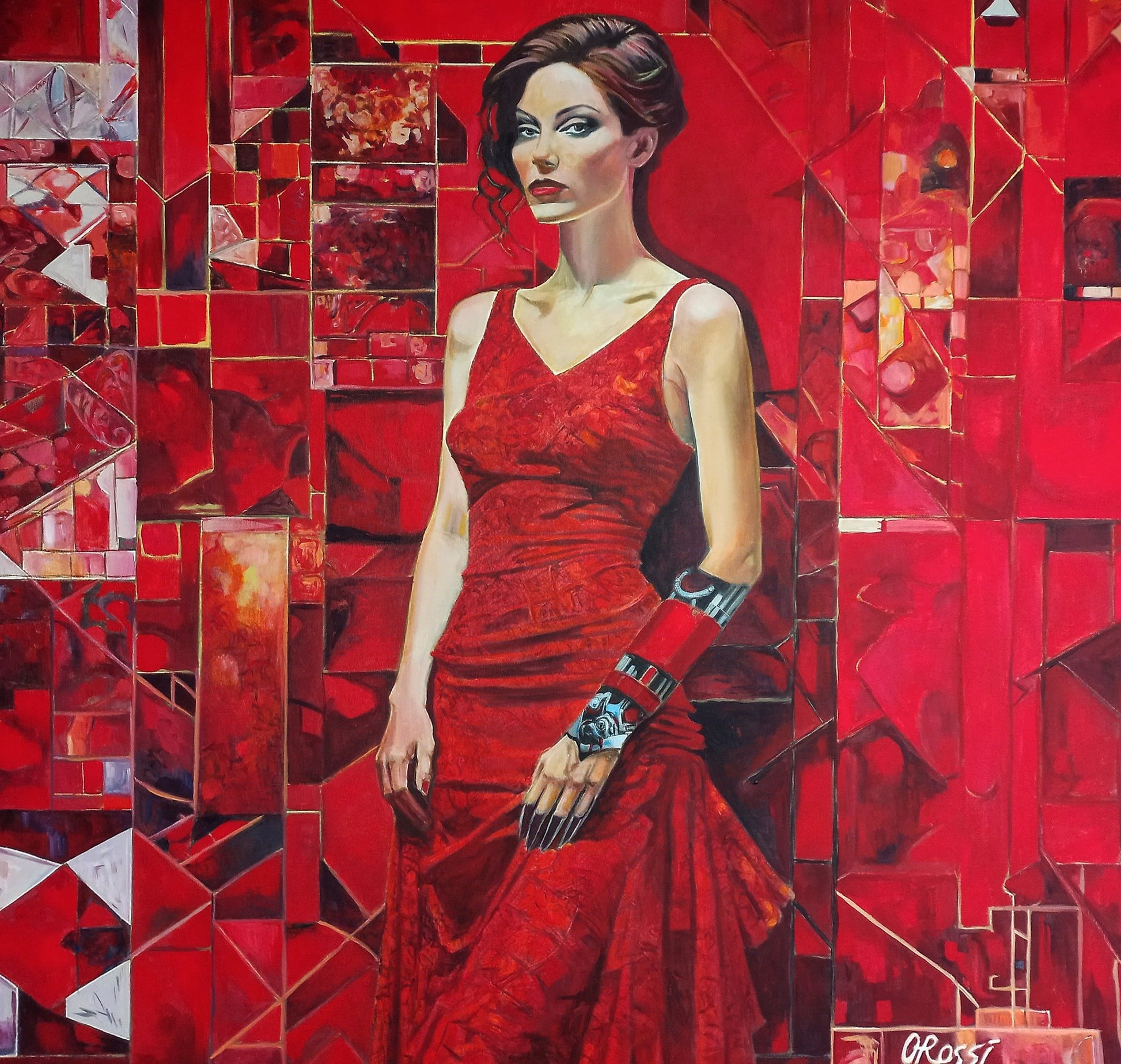 Original Painting "Red" by Olivia de Rossi 39.37" x 43.31" - ThePopUp Art Gallery