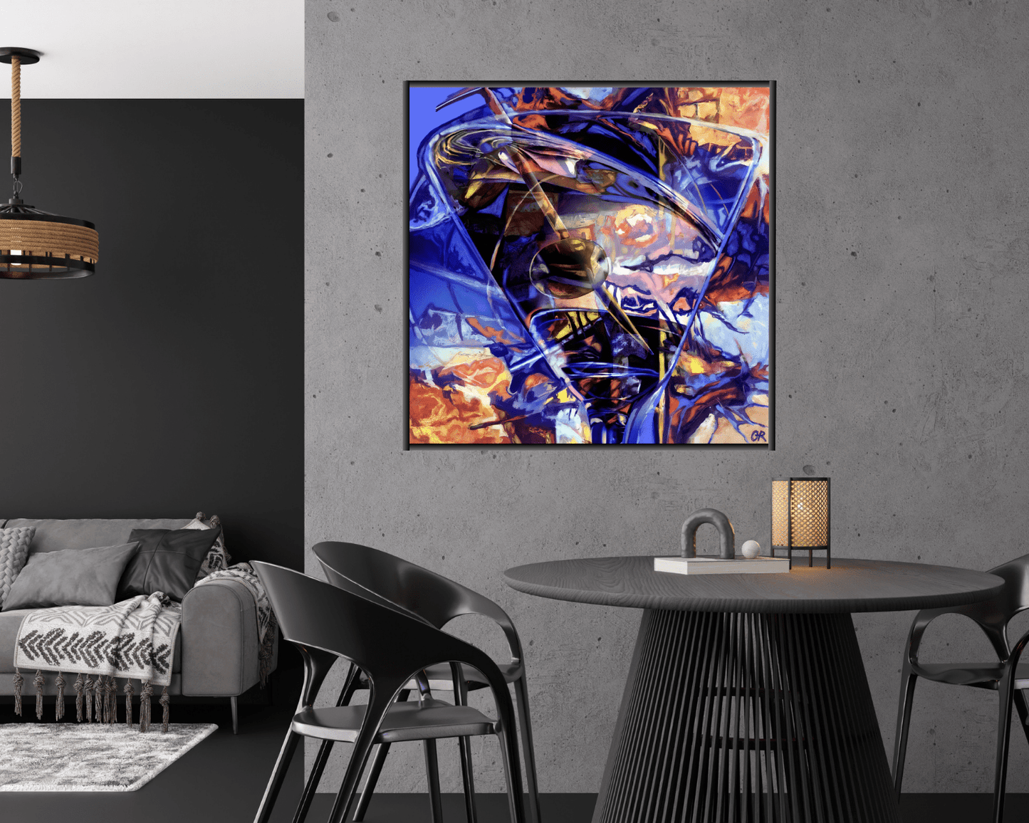 Original Painting "The Blue Martini" by Olivia De Rossi 31.5" x 31.5" - ThePopUp Art Gallery