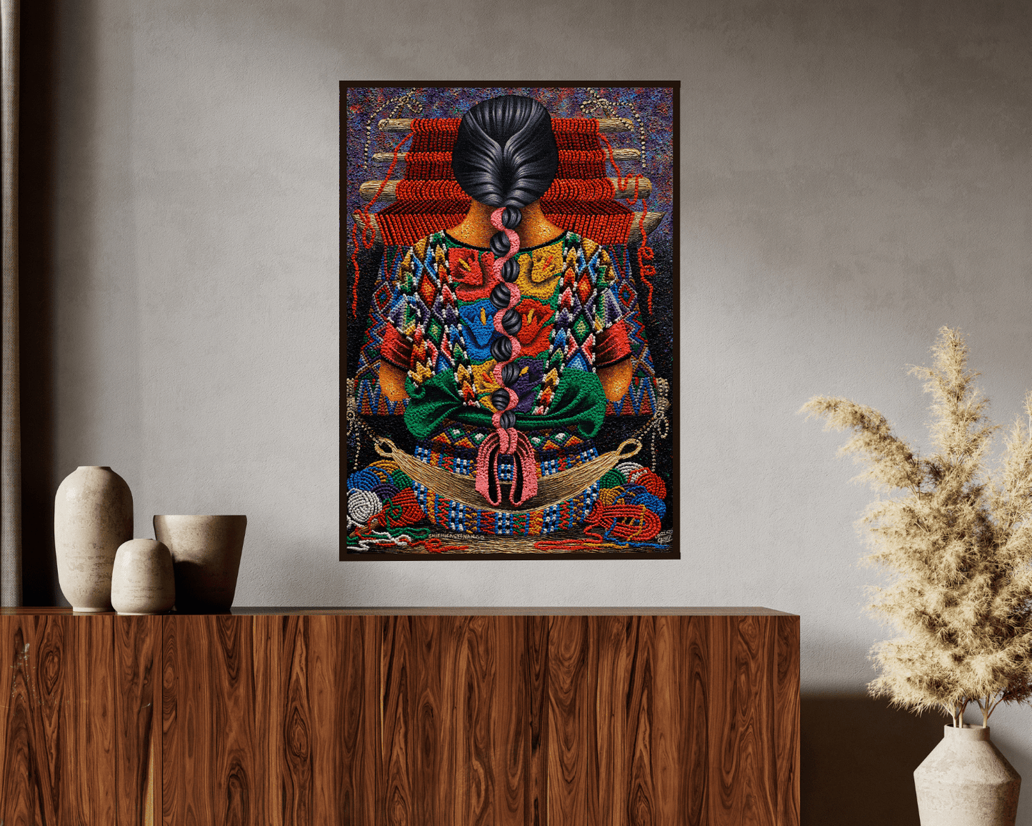 Original Painting "Chichicastenango Weaver" by Lorenzo Cruz 24.8” x 16.9” - ThePopUp Art Gallery