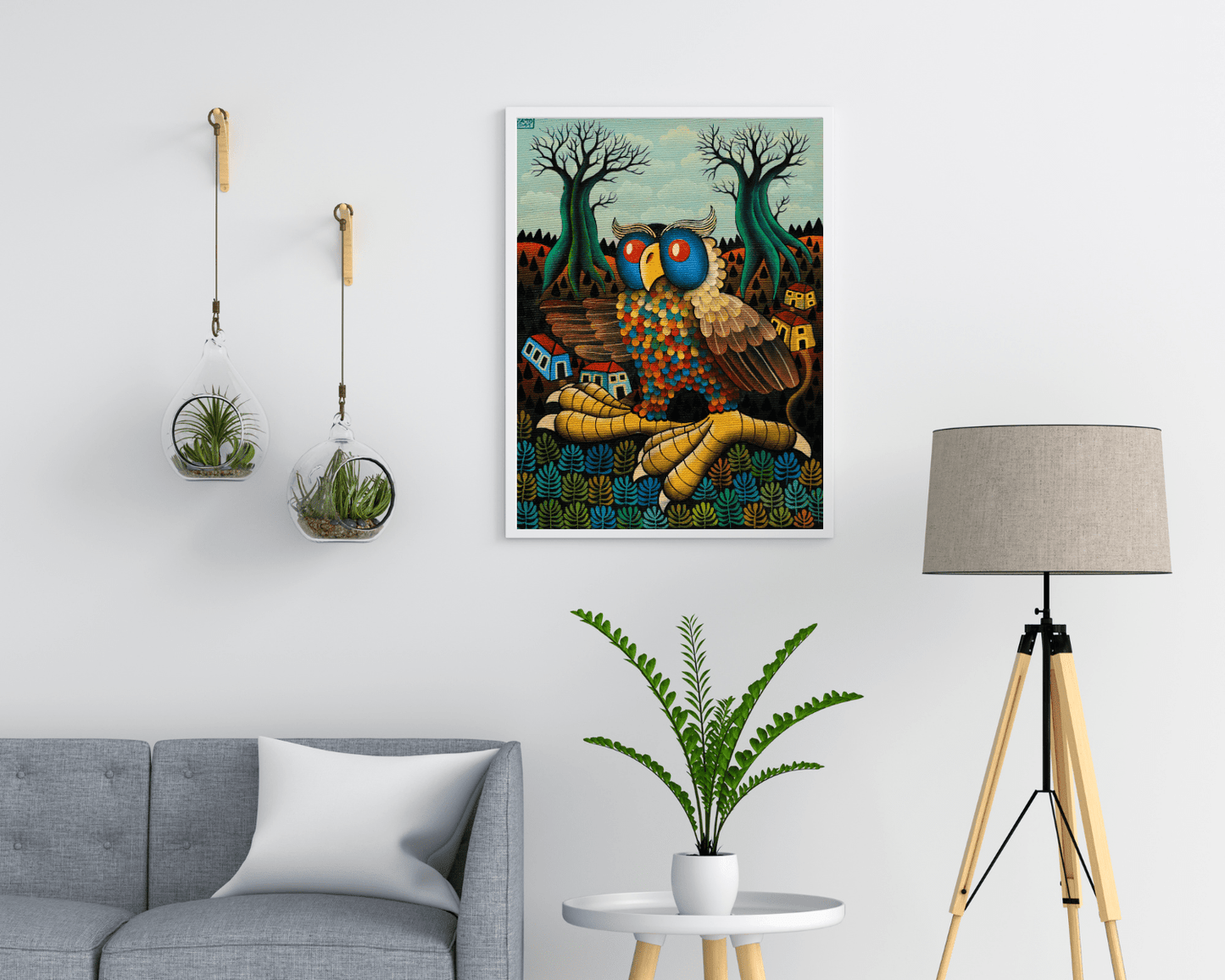 Original Painting "Owl Amidst the Trees" by Guido Vedovato 15.7” x 11.8” - ThePopUp Art Gallery