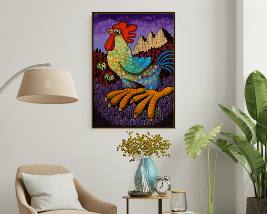 Original Painting "Rooster In the Alps" by Guido Vedovato 15.7" x 11.8" - ThePopUp Art Gallery