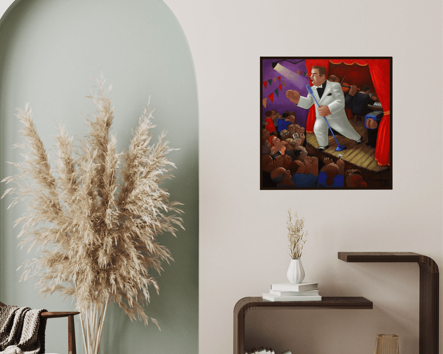 Original Painting "The Singer" by Eduardo Ungar 16.1"x16.1" - ThePopUp Art Gallery