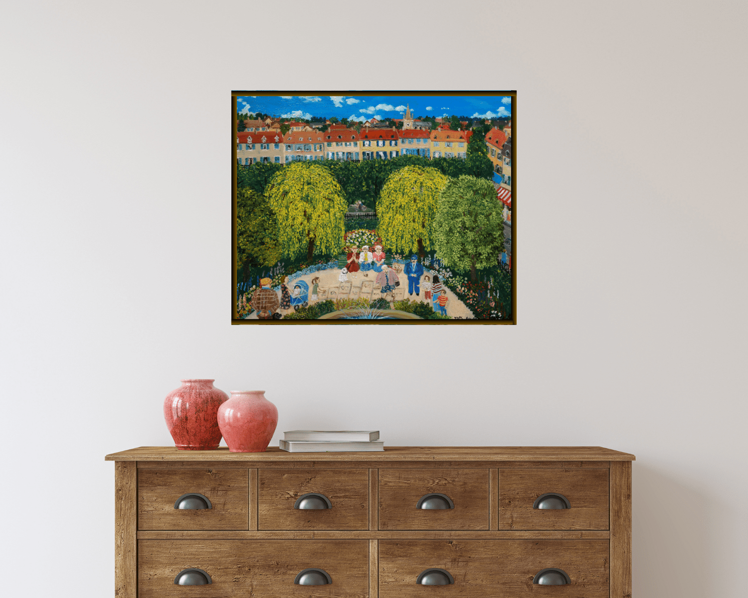 Original Painting "Old Friends Playing Hopscotch" by Geneviève Terver - Noël 14"x18" - ThePopUp Art Gallery