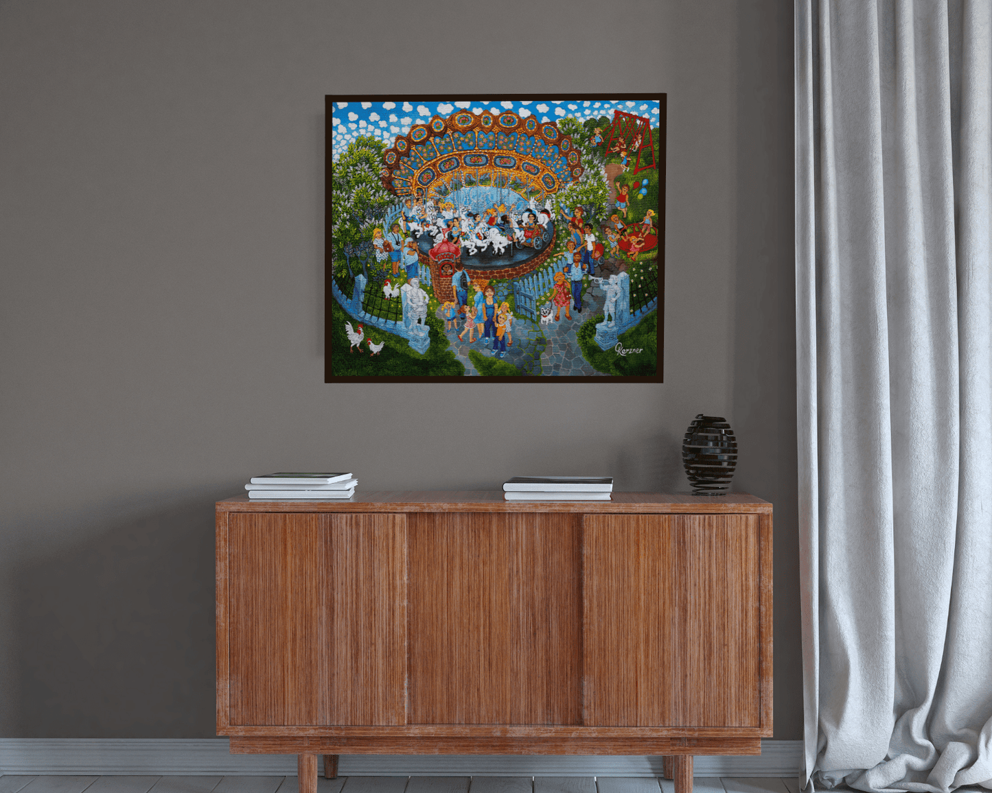 Original Painting "Carosel" by Olga Kerzner 19 3/4" x 23 5/8" - ThePopUp Art Gallery