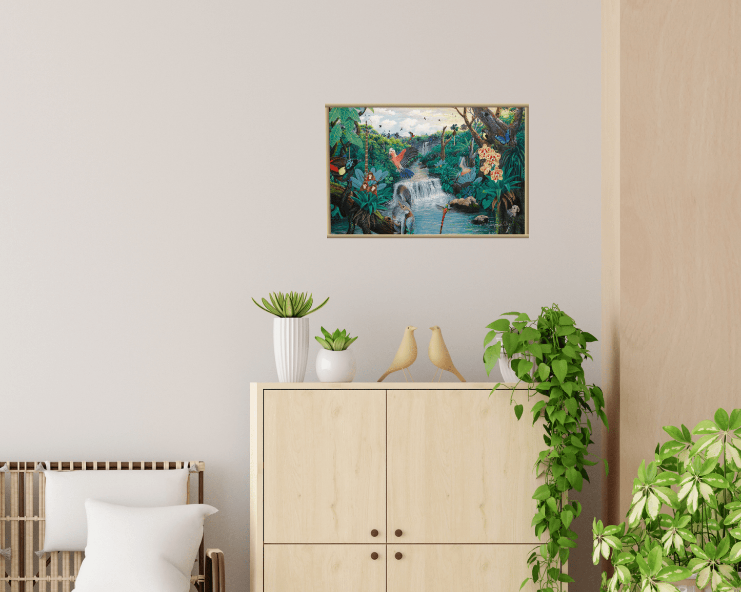 Original, Leather Canvas, "Paradise Along The Amazon" by J. Toaquiza 7.9"x11.8" - ThePopUp Art Gallery