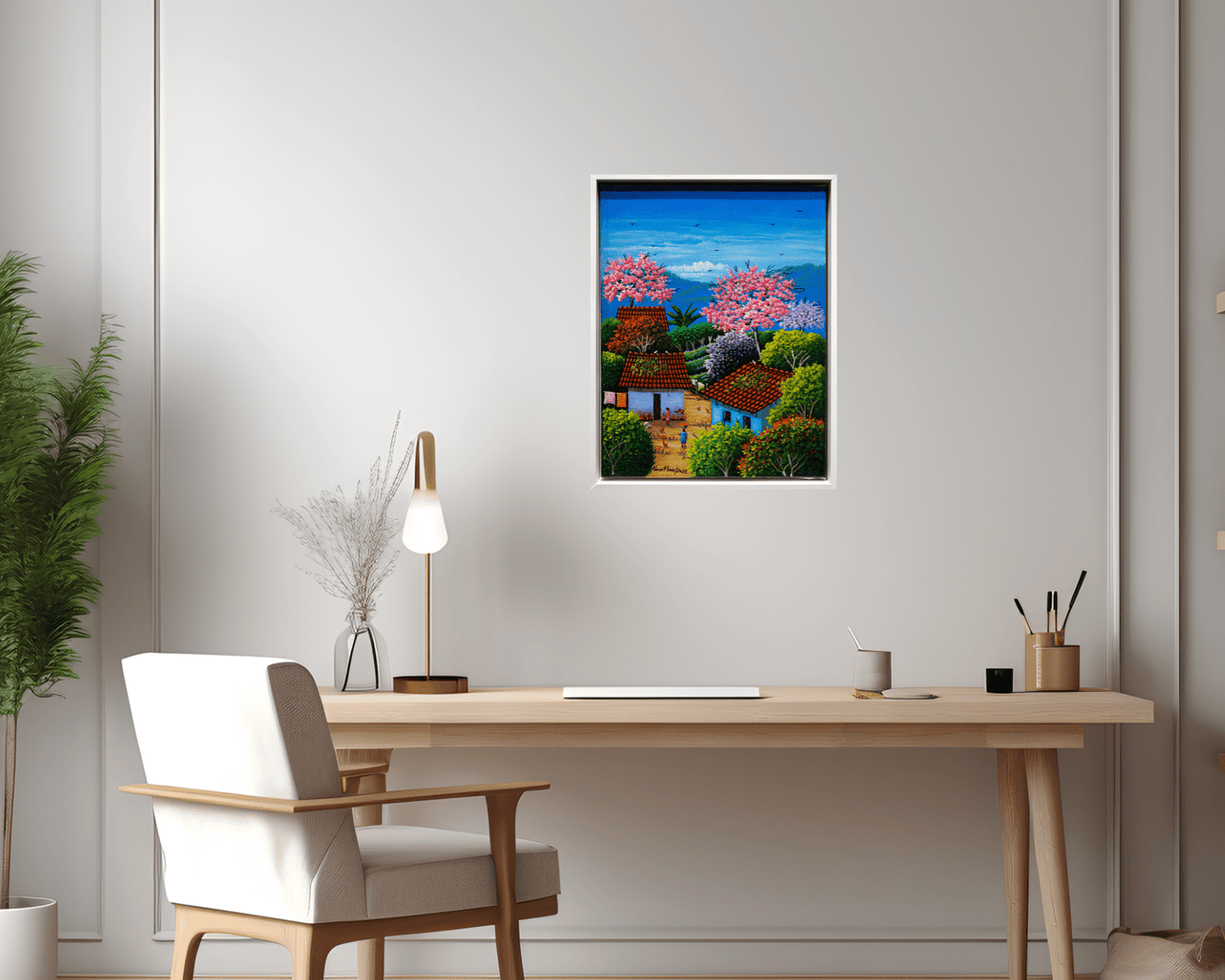 Original Painting “Small Hamlet” by Alonso Flores 15.7x11.8” - ThePopUp Art Gallery