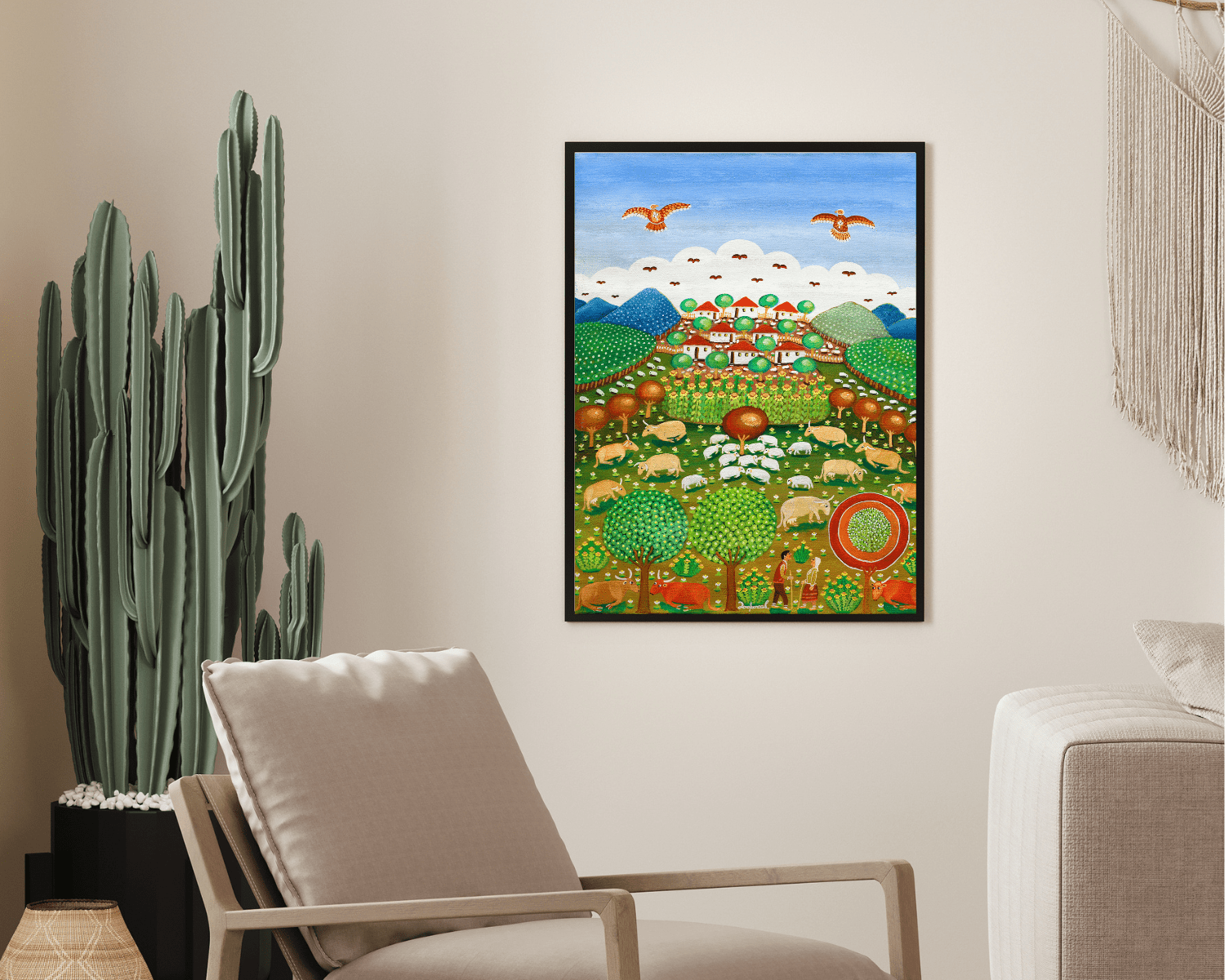 Original Painting "Romance Among The Flock" Dobrosav Milojević 19 3/4"x15 3/8" - ThePopUp Art Gallery