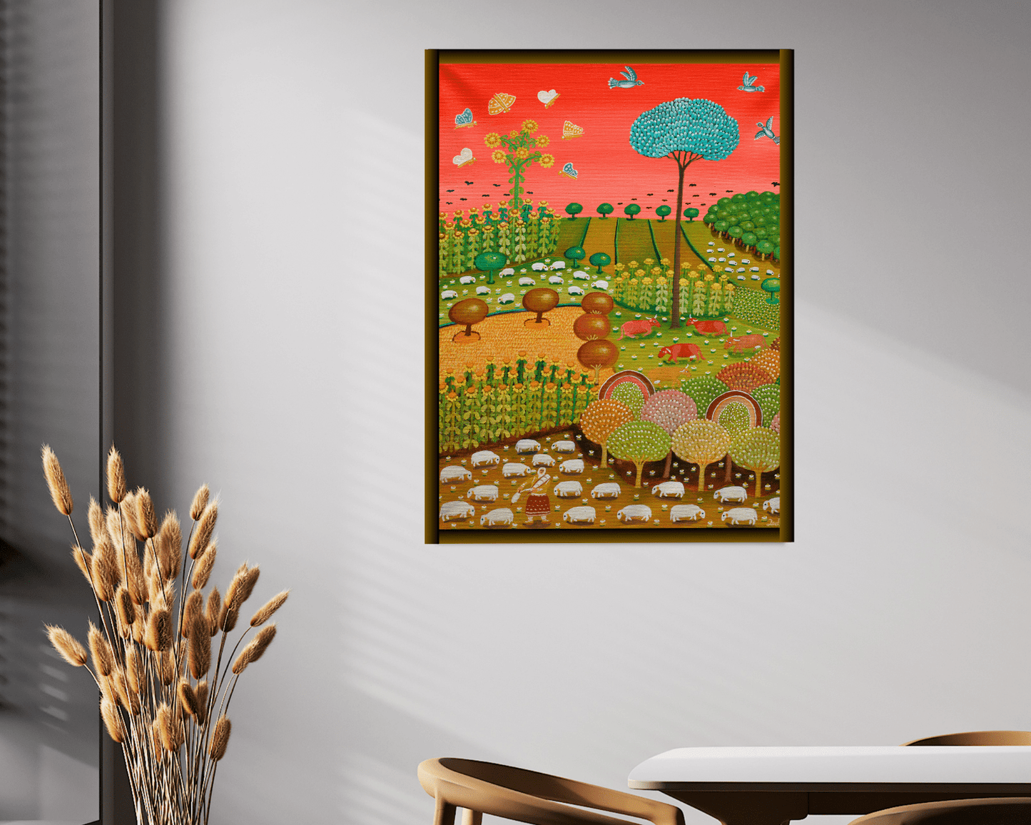 Original Painting "Shepherdess Among the Lambs" 19.7"x 15.4" - ThePopUp Art Gallery