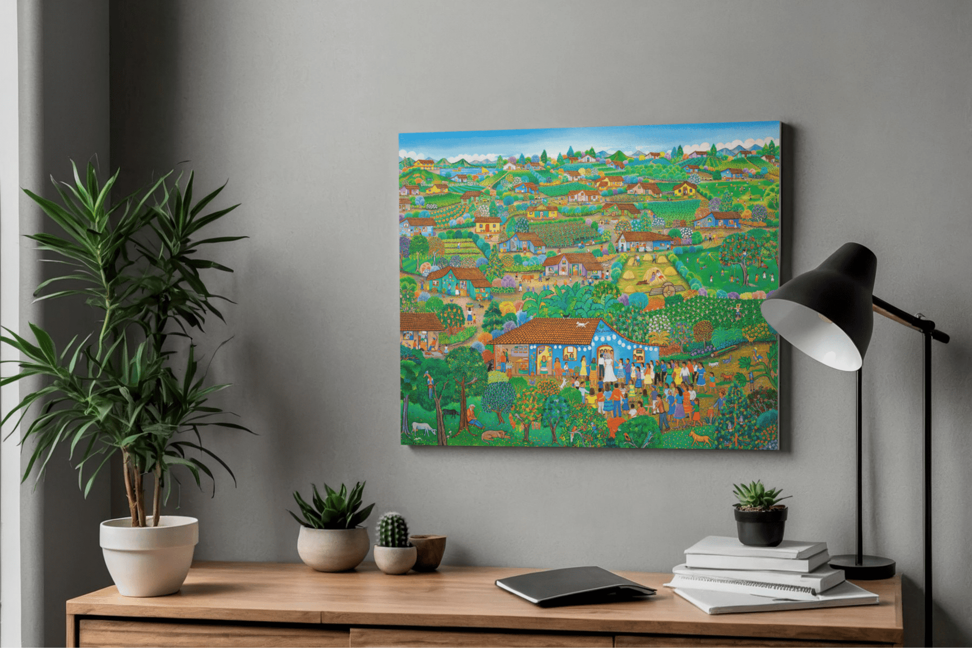 Original Painting "Village Wedding" by Noel Calero 19.7" x 23.6" - ThePopUp Art Gallery