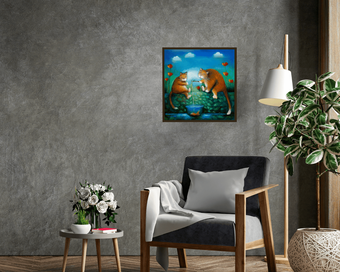 Original Painting "The Goldfish" by Raija Nokkola 15.75" x 15.75" - ThePopUp Art Gallery