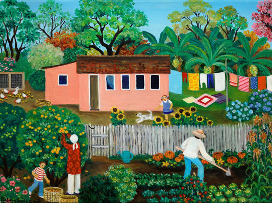Original Painting "Organic Vegetable Garden" by Barbara Rochlitz 11.8" x 15.8" - ThePopUp Art Gallery