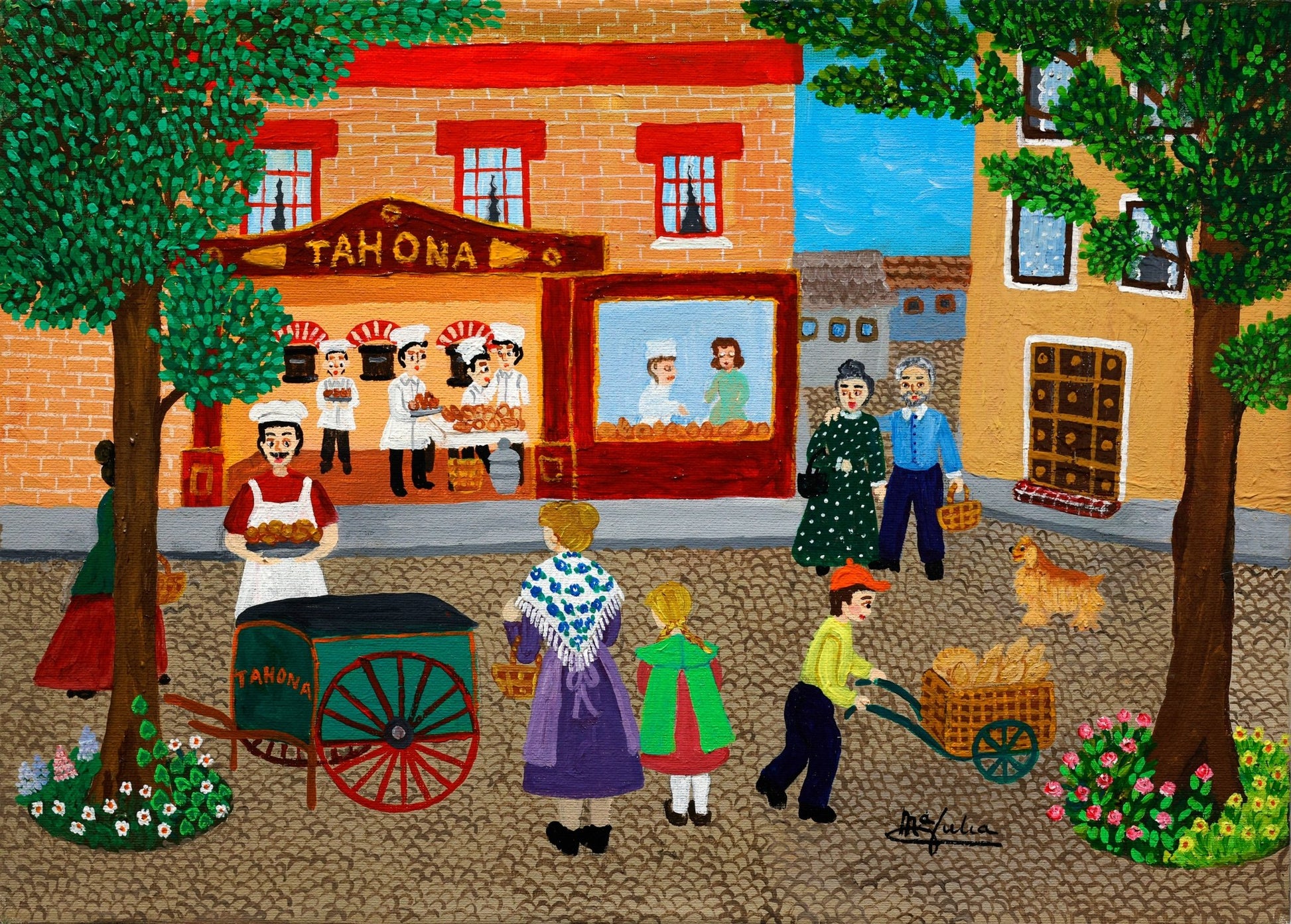 Original Painting "The baker" by Maria Julia Fraile 13" x 18.1" - ThePopUp Art Gallery