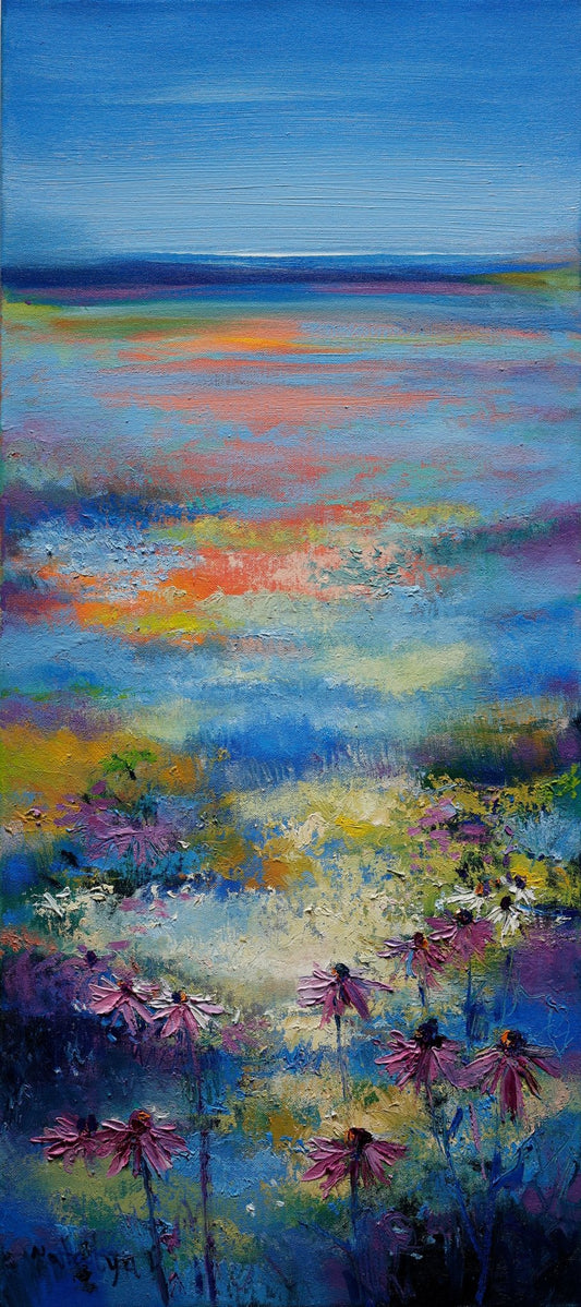 Original Painting "Blue Summer 1" by Natalya Romanovsky 36" x 16" - ThePopUp Art Gallery