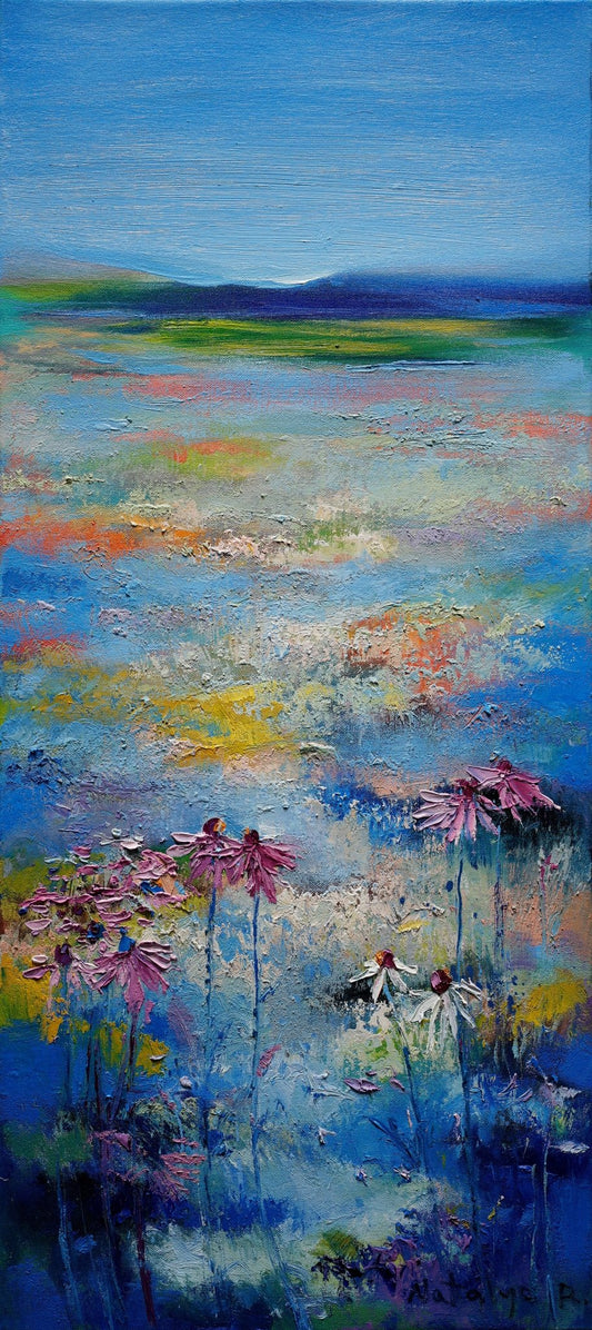 Original Painting "Blue Summer 2" by Natalya Romanovsky 36" x 16" - ThePopUp Art Gallery