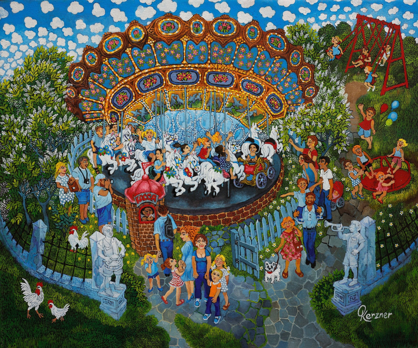 Original Painting "Carosel" by Olga Kerzner 19 3/4" x 23 5/8" - ThePopUp Art Gallery
